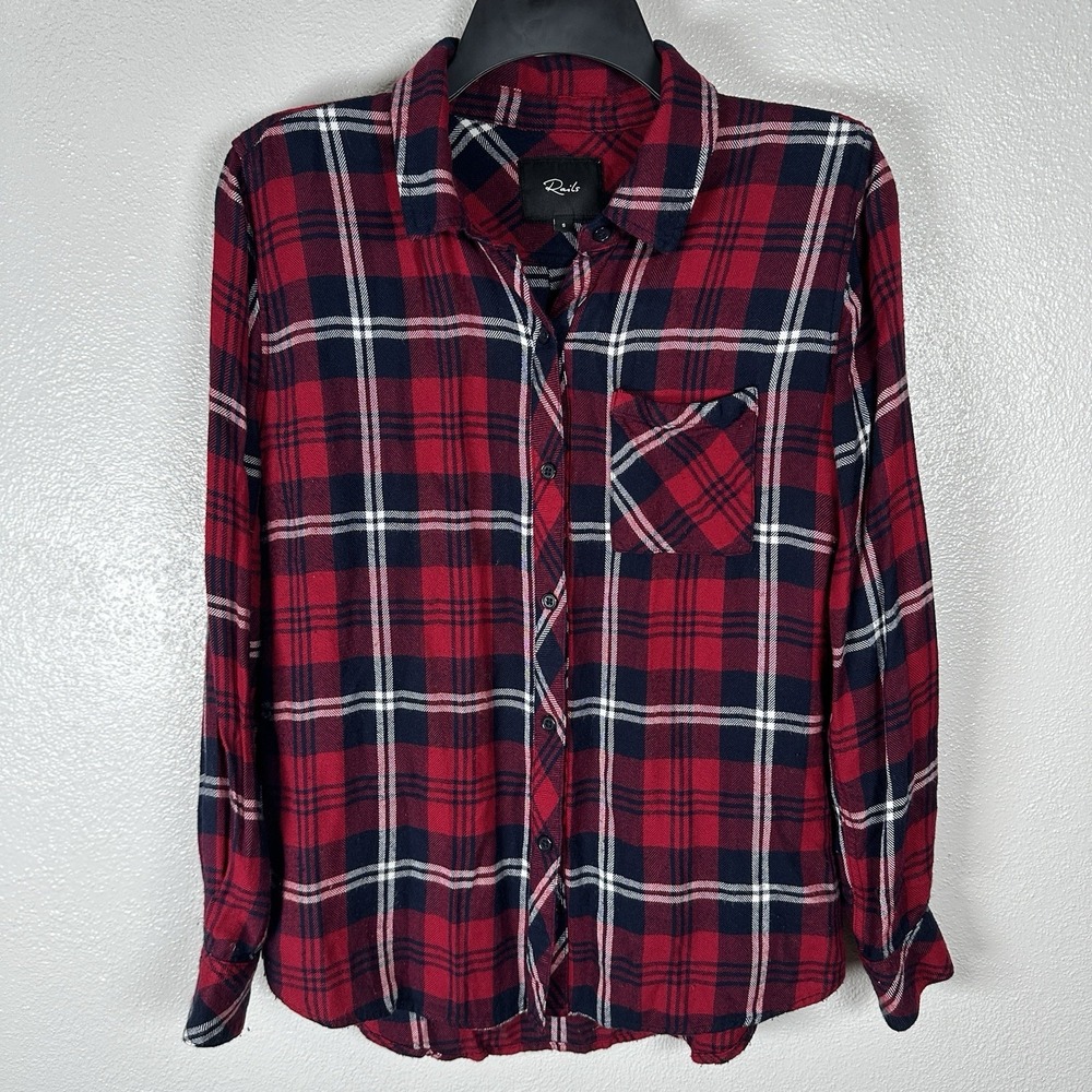 Rails Hunter Plaid Button Up Shirt Womens Small Cherry Navy White Flannel Rayon